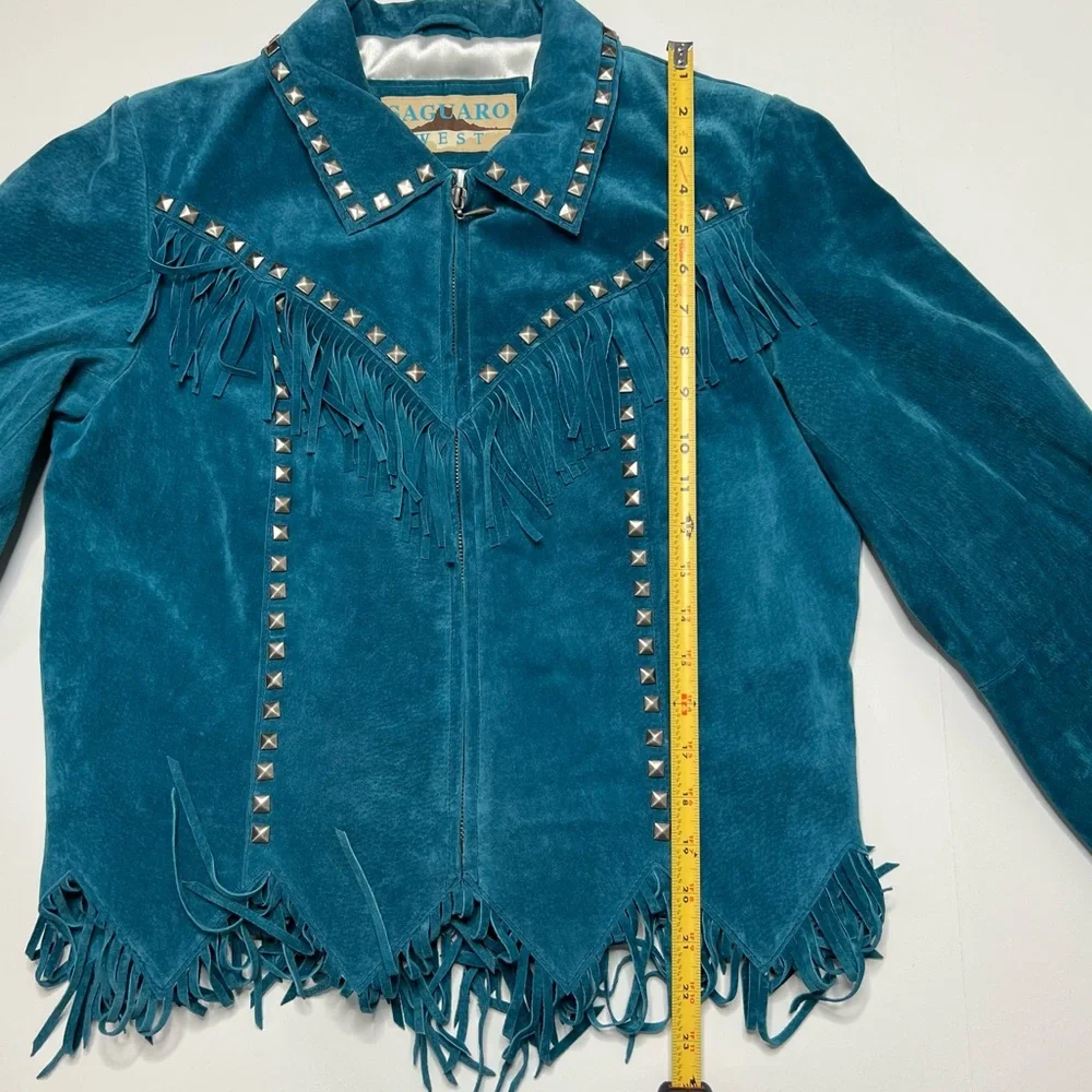 Vintage Saguro West Turquoise Teal Suede Western Jacket Size M - Picture 14 of 16
